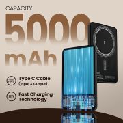 CABLE Magnetic 15W Wireless LED Power Bank Type C Strap – 5000mAh